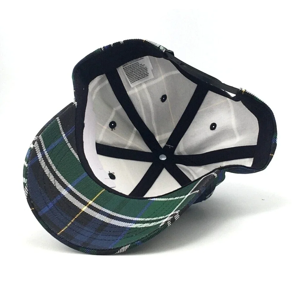 VANS LOGO STRUCTURED JOCKEY HAT BALL CAP PLAID GREEN UNISEX New